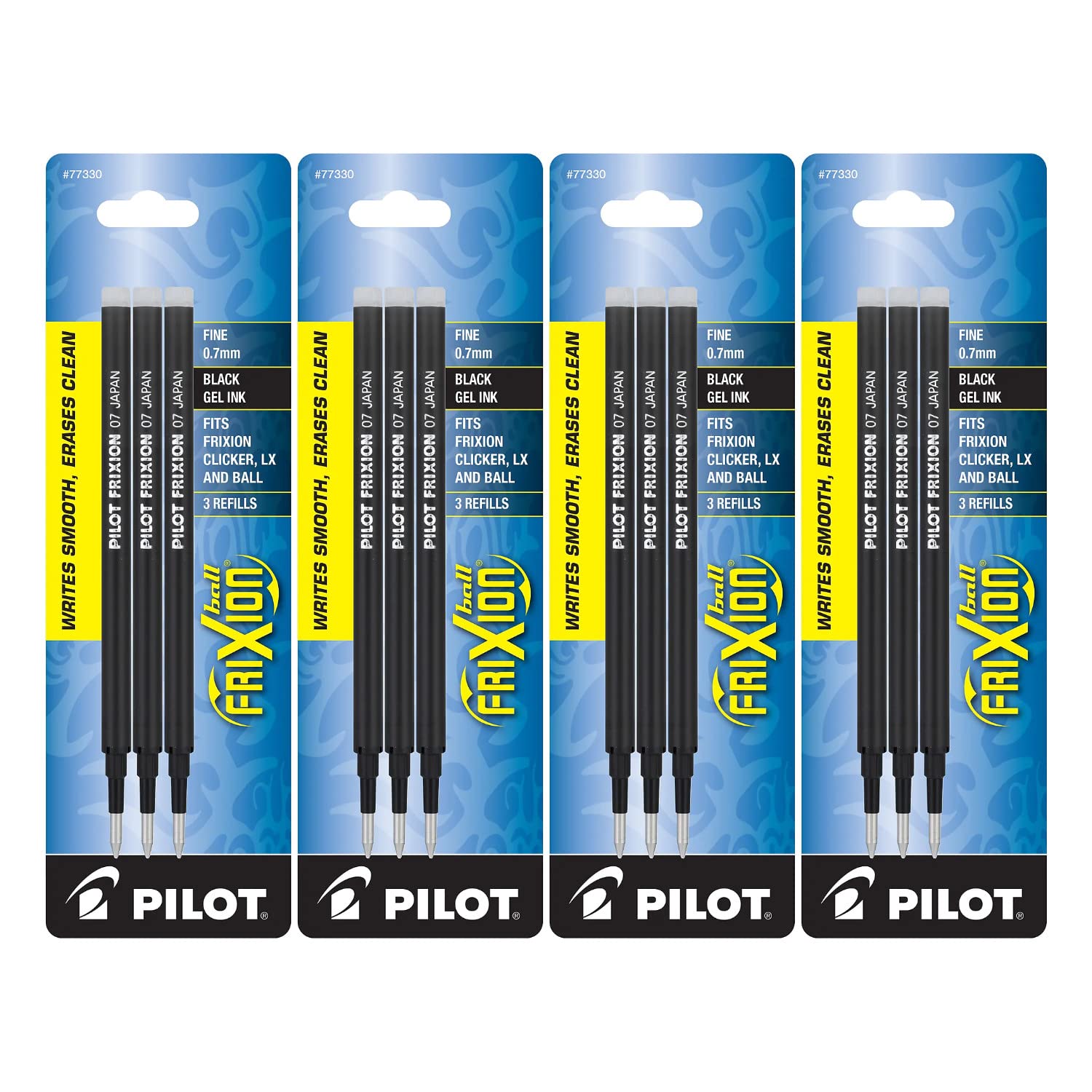 Photo 1 of PILOT FriXion Gel Ink Refills for Erasable Pens, Fine Point, Black Ink, 4 Pack of 3 Reffils each (77330)