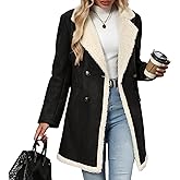 Ru Sweet Women's Winter Sherpa Lined Faux Suede Jacket Coat Notch Lapel Double Breasted Peacoat