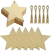 obmwang 50 Pieces Natural Wooden Star Cutouts Unfinished Predrilled Wooden Star Embellishments with Natural Twine for Christmas, DIY Craft, Party Decoration