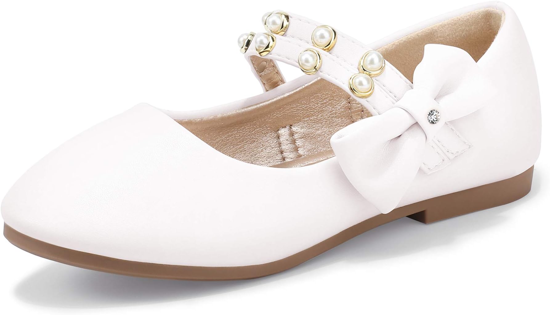 Cheryl Toddler Girls Dress Shoes Flower Girl Shoes Ballet Flats Pearls Bow Mary Jane Princess Shoes