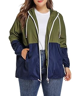 women's plus size lightweight hooded rain jacket