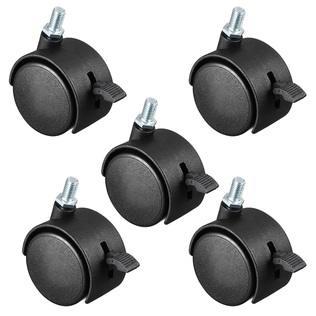 uxcell 5 Pcs 2 Inch Swivel Caster Wheels Nylon 360 Degree Threaded Stem Caster Wheel with Brake, M10 x 15mm, 39lb Capacity
