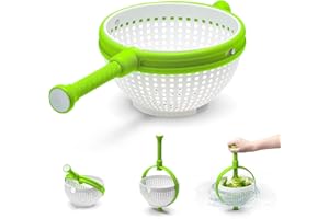 GÉNERIC Salad Spinner, All-in-ONE Spinning Colander, Easy-To-Use Salad Spinner, Non-Scratch, Nylon Spinning Colander, Lettuce Spinner, Colander with Collapsible Handle