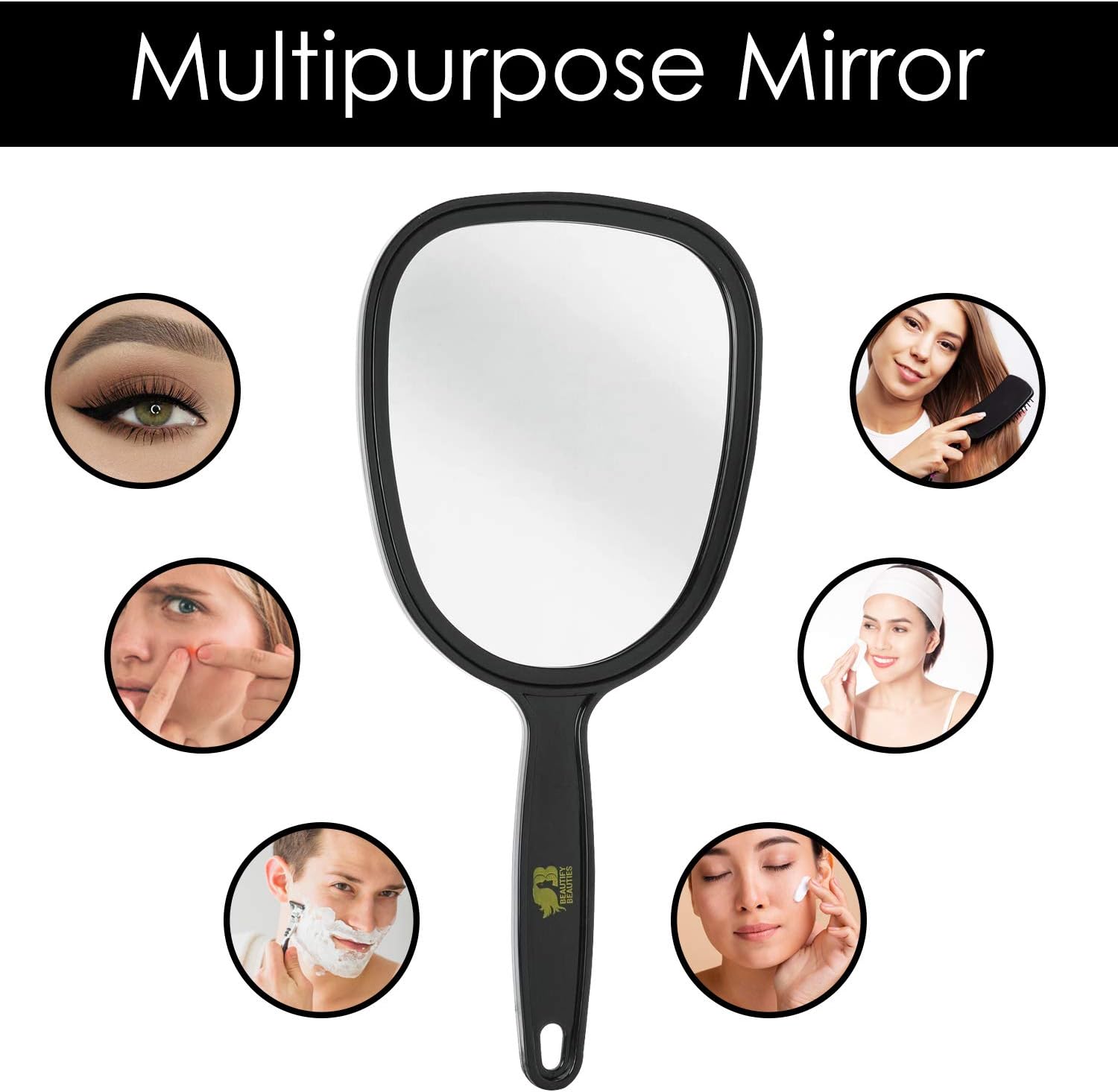 BeautifyBeauties Handheld Hand Mirror (5 x 11 Inches) for Salon, Barbershops, Self Haircut, Hairdressing & Makeup –Vanity Cosmetic Travel Mirror with Handle - Portable & Compact - Black: Home & Kitchen