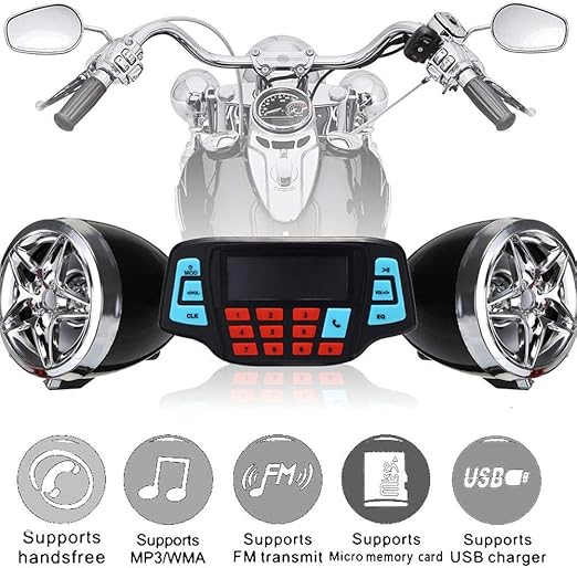 12V Pair Bluetooth Motorcycle MP3 Player Speaker, ATV Alarm Handlebar Radio, with Solid Case and