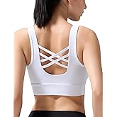 Yvette Yoga Bras Light Support Cross Back Sports Bras U Neck with Wide Straps Fixed Pads for Workout Gym Pilates Daily