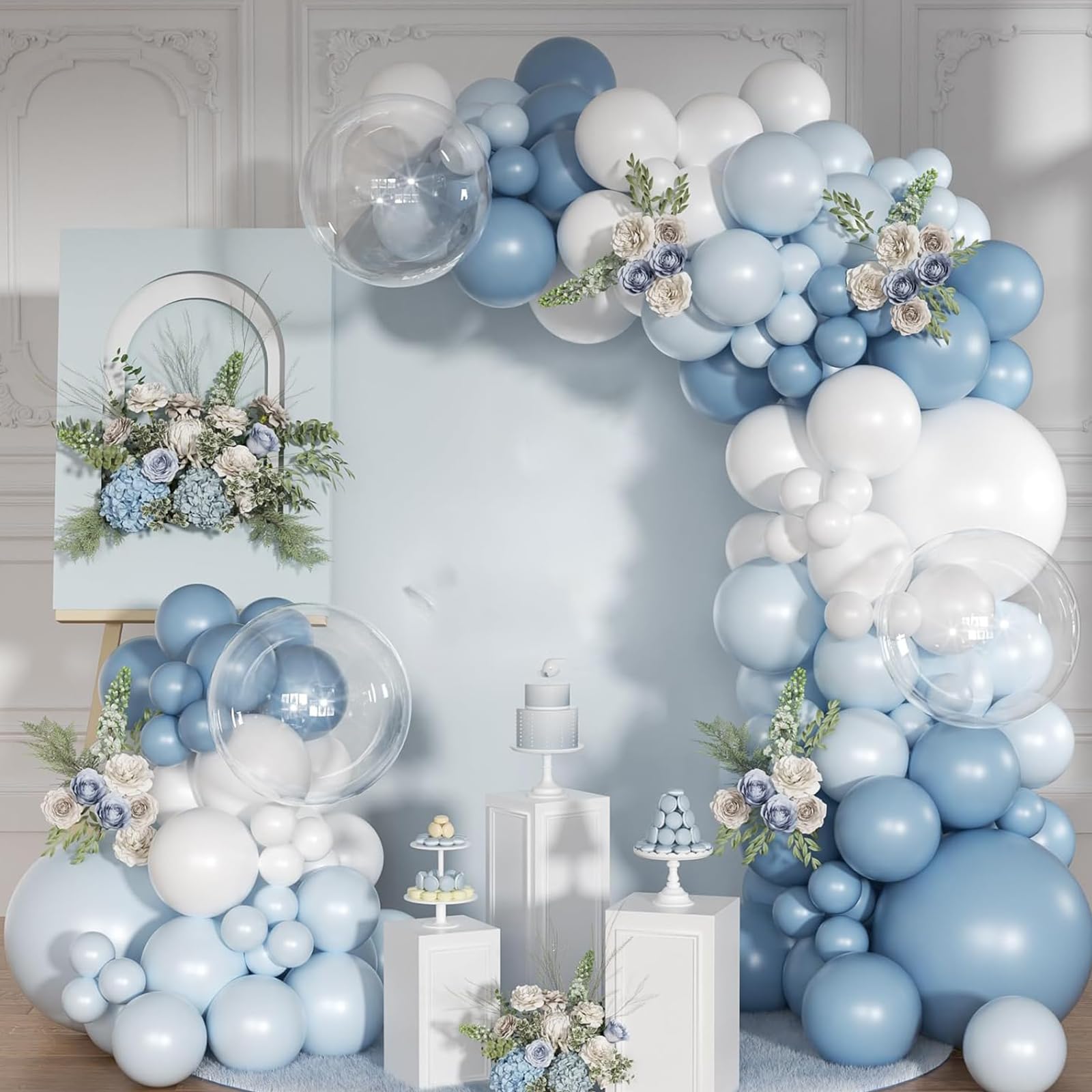 Photo 1 of Archloon Dusty Blue Balloon Arch Kit 130 Pcs Light Blue and White Balloon Arch Garland Kit Include Macaron Balloons for Wedding Birthday Baby Shower Gender Reveal Bridal Decorations