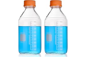 Kestun 2 Pack 1000ml Round Media Bottles,Graduated Storage Bottle,Borosilicate 3.3 Glass Bottle with GL45 Screw Cap