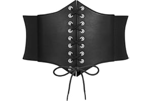 SUOSDEY Black Corset Waist Belt for Women Tied Waspie Lace-up Cinch Elastic Wide Belt for Halloween Theme Party