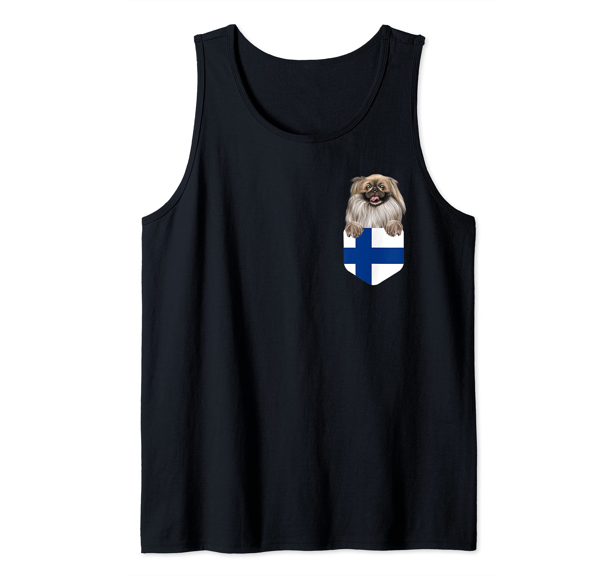 Finland Flag Pekingese Dog In Pocket Tank Top
