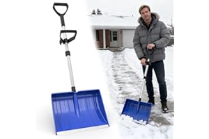 Snow Shovel for Driveway, 48 Inch Winter Snow Removal with Plastic Double Handle, Ergonomic Lightweight Snow Shovel for Home 