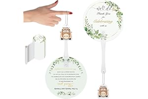 ORGANTEAM 100 Pcs Wedding Fans for Guests Bulk, Plastic Hand Fans for Wedding guests, Thank You for Celebrating with Us Greenery Leafy Handheld Fans with Cute Car Deco, Ideal Wedding Favors for Guests