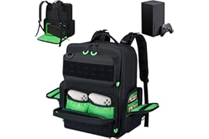Wigojoy Travel Carrying Case Compatible with Xbox Series X/S, Multiple Pockets of Storage Space Tactical Portable Backpack , Accommodates 15.6'' Laptop and Other Xbox Accessories, Green