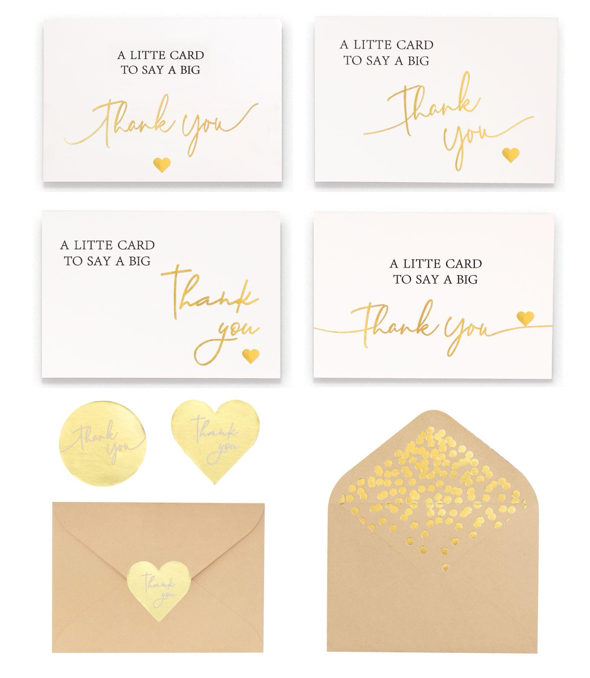 Photo 1 of 100 PK White and Gold Thank You Cards with Envelopes Bulk - 5 x 3.5 Inches Personalized Thank You Notes for Baby Shower Wedding Small Business Graduation Funeral Birthday