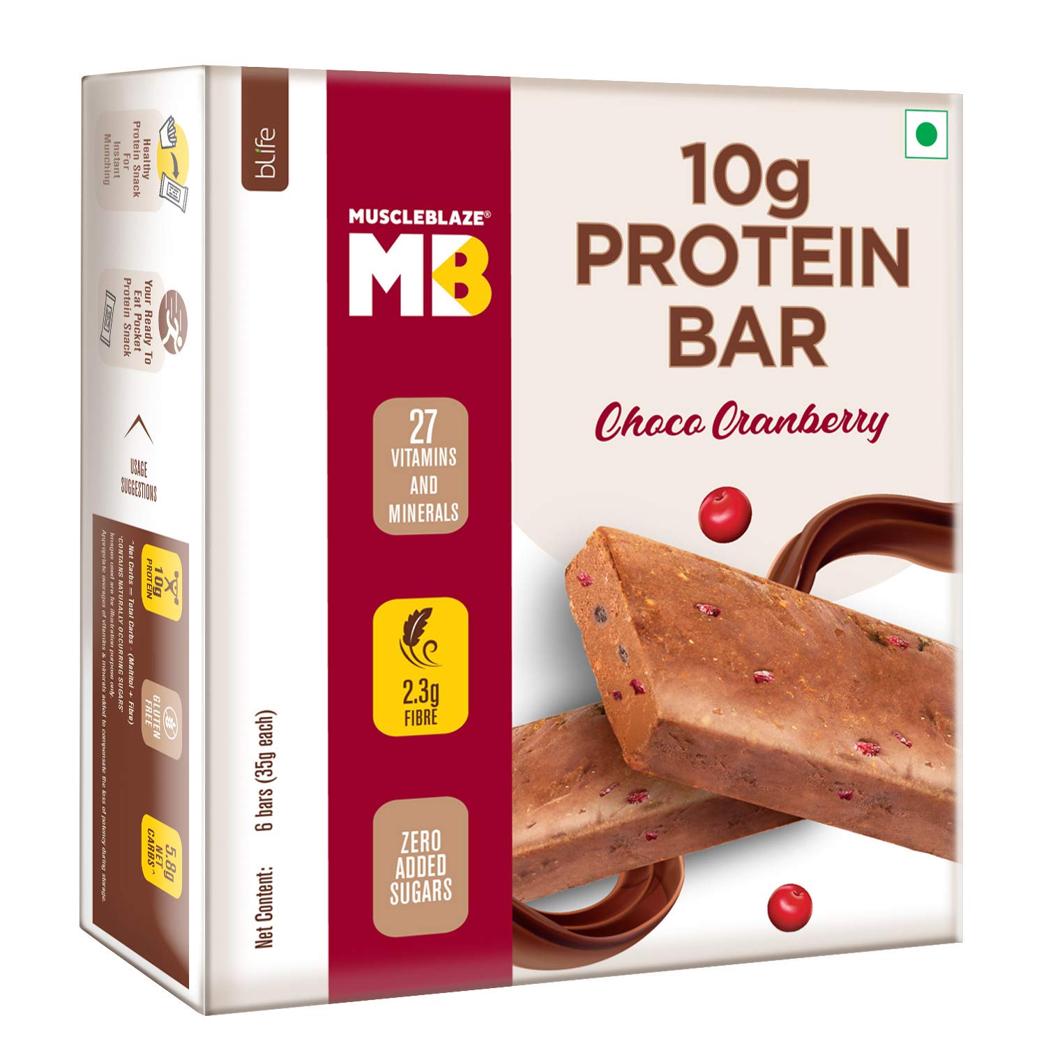 MuscleBlaze MiniProtein Bar 210g, 35g x 6bars with Zero added Sugar