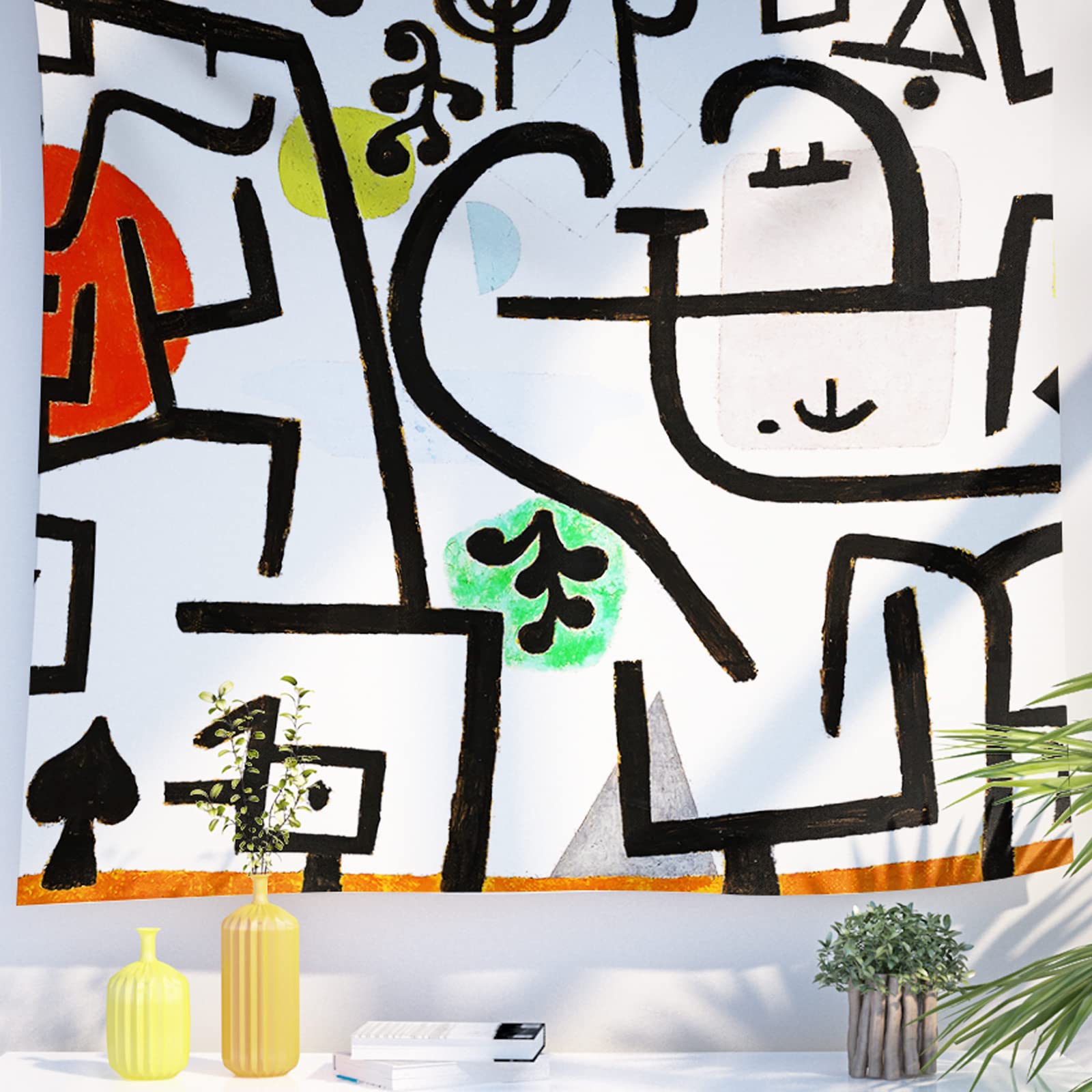 Berkin Arts Art Decor Tapestry with Abstract Design Wall Hanging Aesthetic Backdrop White Black Lines Blanket for College Dorm 59.1 x 78.7 Inch (Picture of A Journey by Paul Klee)