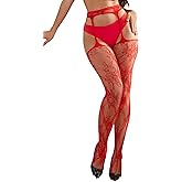 sunshinelady Women's Suspender Tights Fishnet Stockings Sexy Pantyhose with Garter Belt Floral Plus Size XS-5XL
