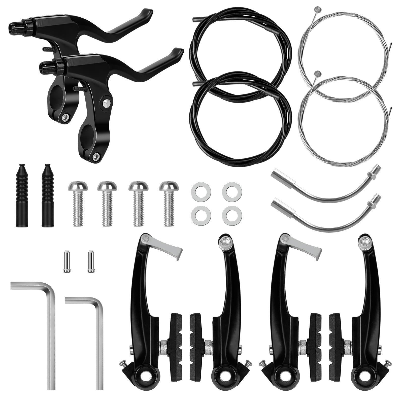 Complete Bike Brake Set, Bike V Brake Set, Front and Rear Bike Brakes, Bike Brake Levers Inner and Outer Brake Cables, Aluminum Bicycle Brake Set, for MTB BMX Bicycle Road Bike Mountain Bike Parts