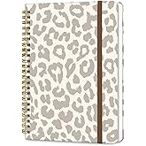 DHGPTS Spiral Journal Notebook, A5 Cute Notebooks for Women Men, College Ruled Hardcover Notebook for Work & Note Taking, 60 Pages Double-Wire Journals for Writing, Cute Leopard