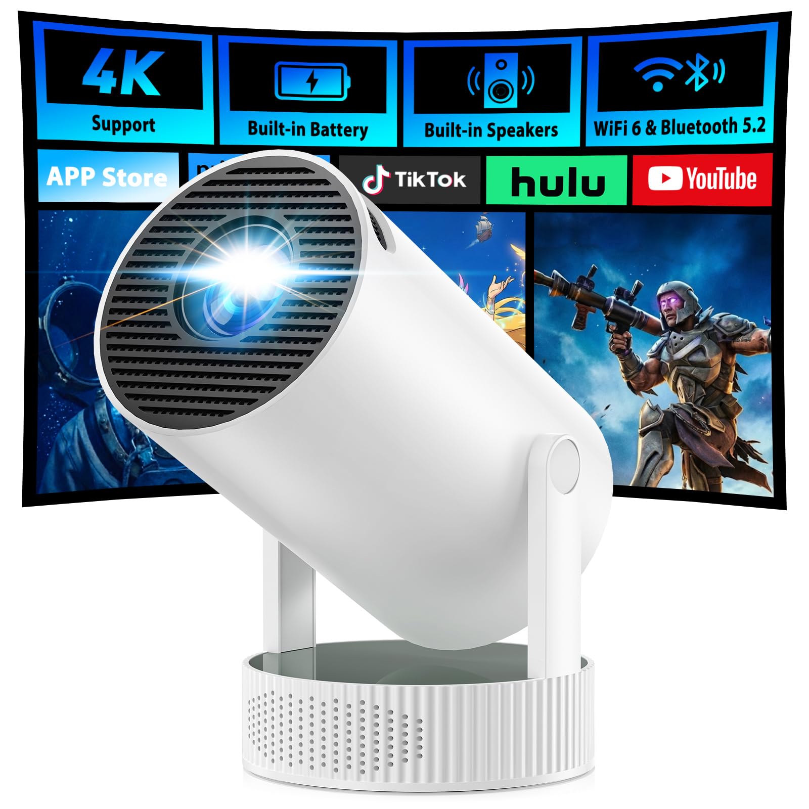 Photo 1 of Mini Projector, Projector with Wifi and Bluetooth Built-in Battery 4K Portable Projector for Outdoor Bedroom, Smart Projectors 1080P Compatible with iphone/TV Stick/HDMI/Laptop