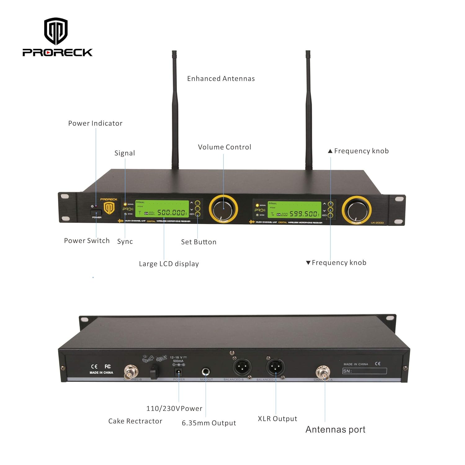 UK4000 PRORECK UHF Frequencies Selectable 400 Party/Wedding/Church
