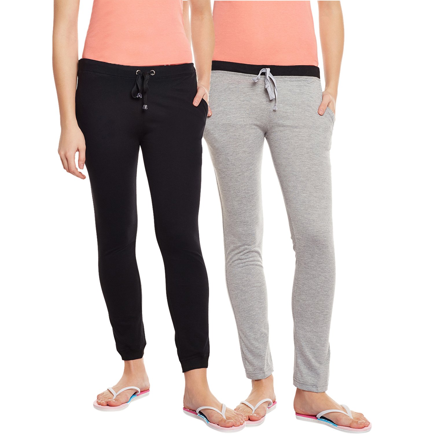 trendygal solid women's metallic,black track pants(pack of 2)