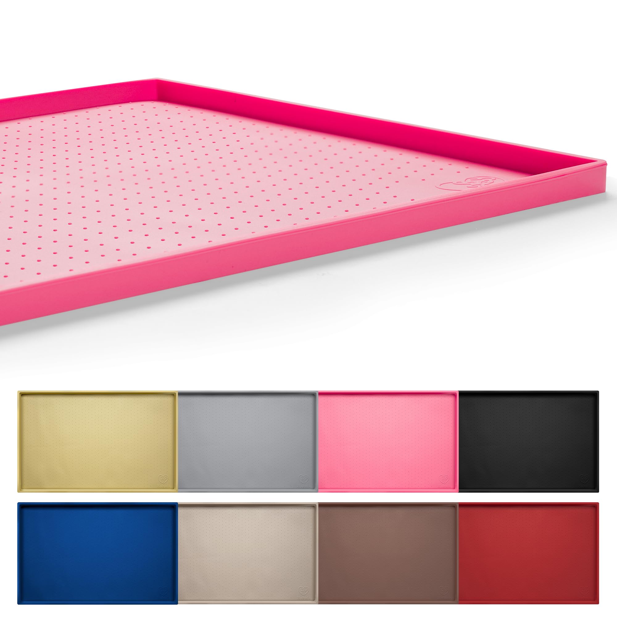 Hubulk Dog Feeding Mat,100% Waterproof Food Grade Silicone Pet Food and Water Bowl Placemat,Dishwasher, High Raised Edge to Prevent Spills,Nonslip Tray to Stop Messes on Floor (24"x16"x0.5", Pink)