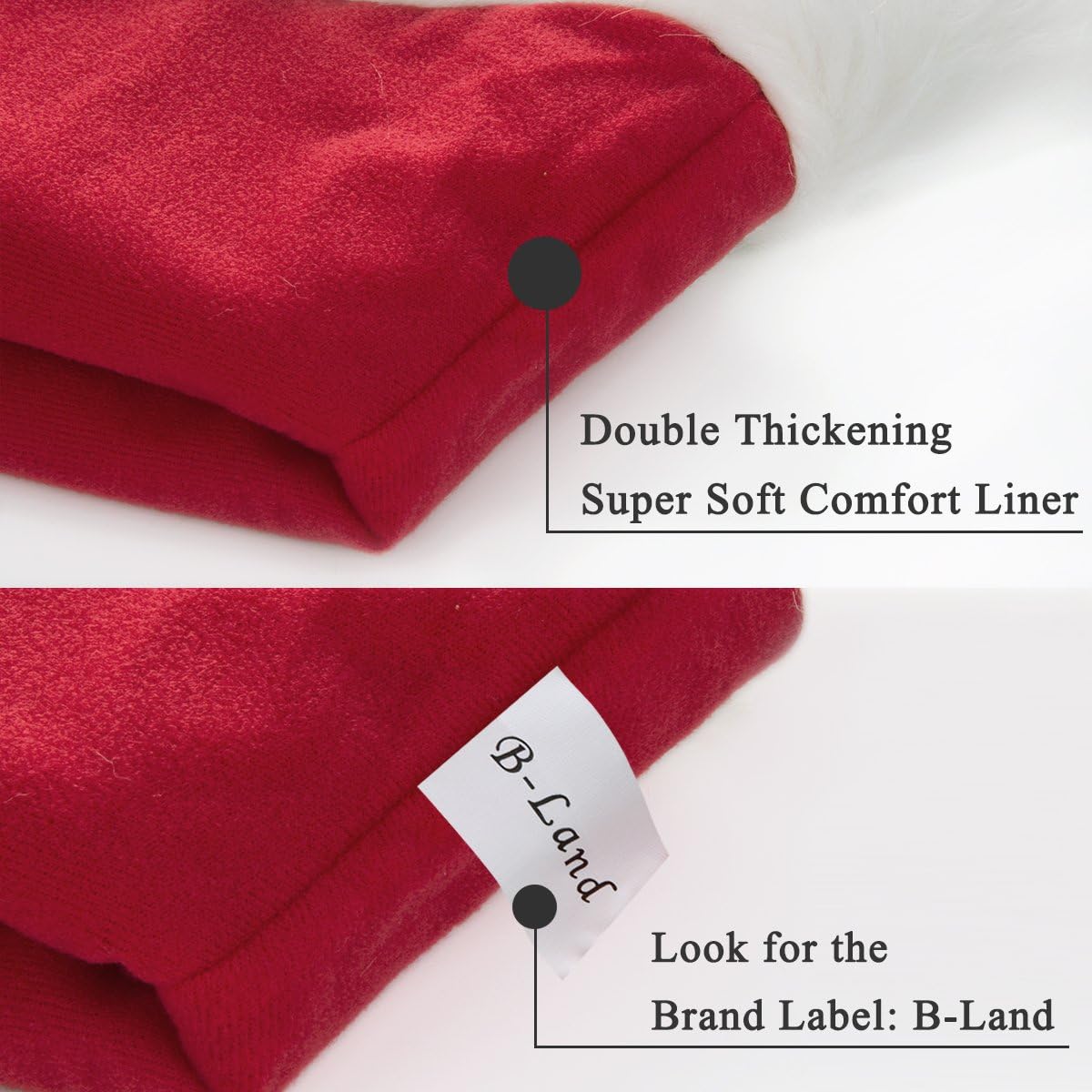 B-Land Unisex-Adult's Santa Hat, Velvet Christmas Hat With Plush Trim &and Comfort Liner: Kitchen & Dining