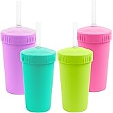 Re-Play 10 oz. Straw Cups for Kids with Silicone Locking Straws - Dishwasher & Microwave Safe - Made in USA - Set of 4-7.37" x 7.37" x 1.25" - Mermaid