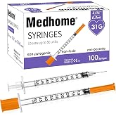 Medhome 0.5ml 31G 5/16inch Syringe, Individually Wrapped, Pack of 100