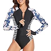Witkey Rash Guard Long Sleeve One Piece Swimsuit for Women Zip Up Bathing Suits Sun Protection Swimwear with Built in Bra