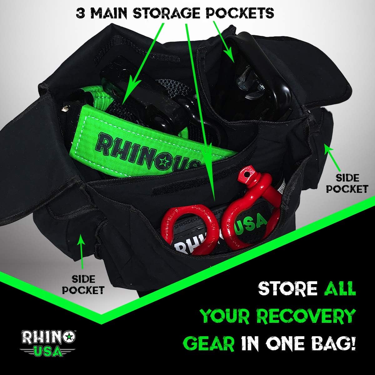 Rhino USA Recovery Gear Storage Bag - Ultimate Recovery Kit Bag for Organization in Your Vehicle - Use With Your Tow Strap, Shackles, Snatch Block or Anything You Desire - Guaranteed For Life!: Automotive