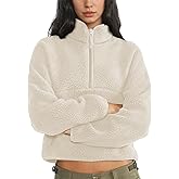 Keeliya Womens Fleece Sweatshirts Cropped Half Zip Fuzzy Warm Sherpa Pullover Varsity Jackets with Zipper Pockets