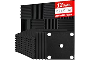 Saiqiang 12 Pack Acoustic Foam Panels 1" x 12"x 12" Soundproof Panels Black Sound Insulation for Wall Absorbing Fire Resistant Acoustic Dampening Wedges Home Office