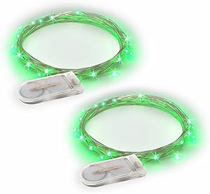 RTGS Products Green Colored LED Lights Indoor Outdoor String Lights, Fairy Lights Battery Powered Patio, Bedroom, Holiday Decor, etc. (GREEN COLOR 20 LEDs 6.5 FEET 2 SETs)