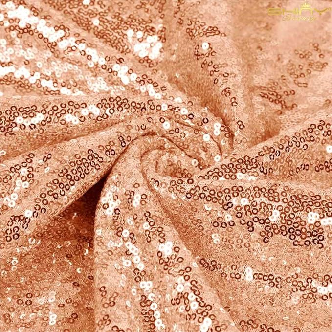 1 Yard Mesh Sequin Fabric Shiny Rose Gold Sequin Glamorous Lace Fabric for Wedding/Dress DIY