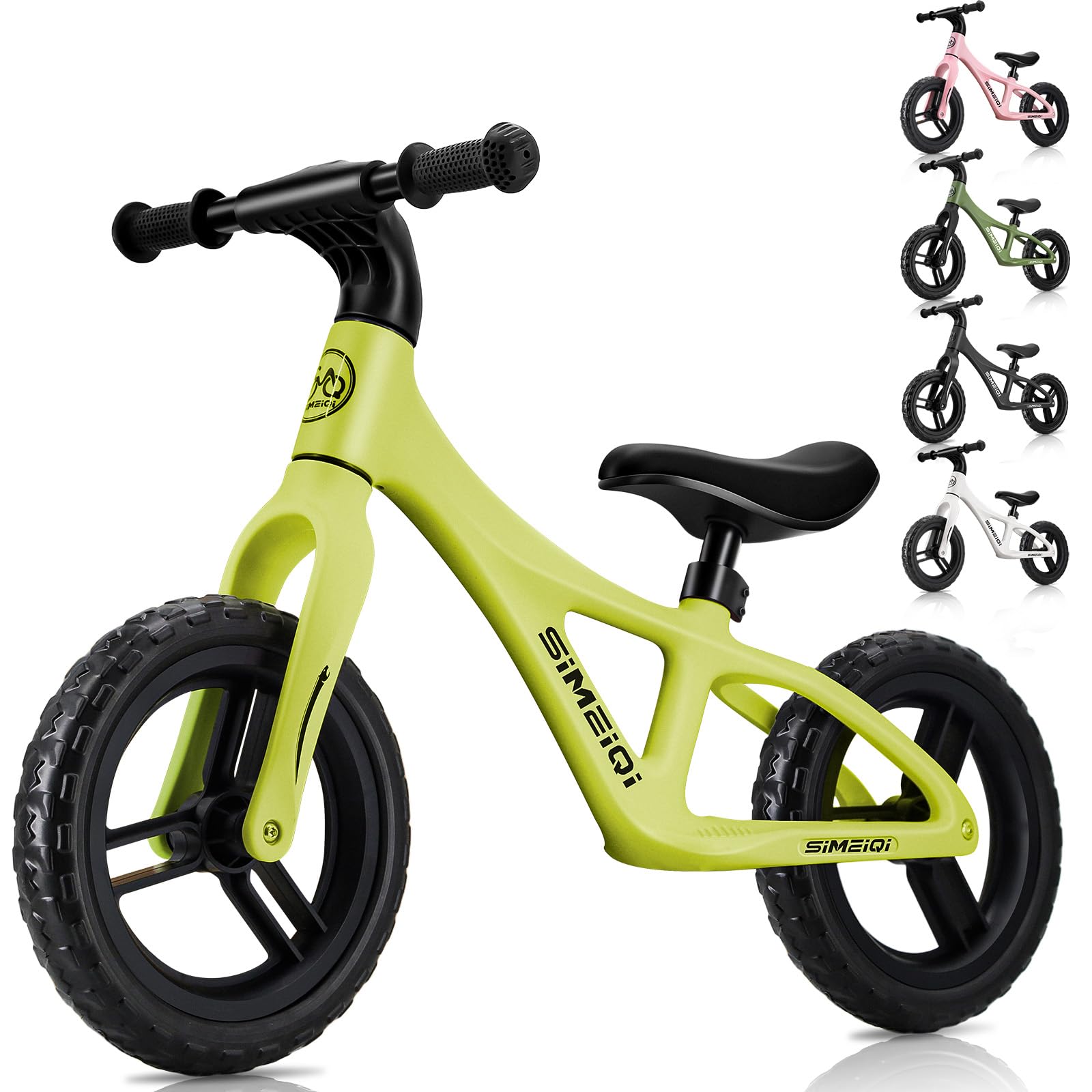 SIMEIQI 12 Inch Kids Balance Bike for Boys Girls Ages 2-5 Years Old Sports Training Lightweight Fibreglass Nylon Frame Balance Bike Adjustable Seat (Light green)