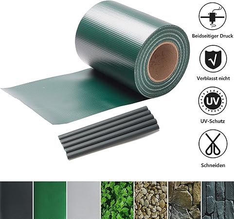Vingo Sichtschutzstreifen Doppelstabmatten Zaun Gartenzaun Sichtschutz 65 M X 19 Cm Inkl 40 Befestigungsclips Pvc Sichtschutzfolie Fur Doppelstabmattenzaun Grun Amazon De Garten