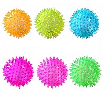 Pet Needs Led Light-Up Spike Squeaky Bouncy Ball For Fetch, Sound Interaction And Play For Puppy-Small Multi-Colored (Set Of 6)