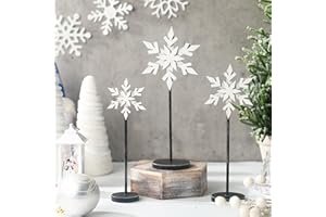 Soaoo 3 Pcs Winter Snowflake Decorations Wooden Snowflakes Table Centerpieces Tall Standing White Winter Snow Wonderland Wood Block Sign for Tabletop Shelf Mantel Home Tiered Tray Decor(Fresh)