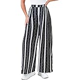 HEPOE Palazzo Pants for Women, Wide Leg High Waist Flowy Dressy Casual Boho Trousers with Pockets, Black, Large