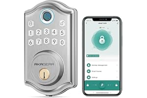 AKAGEAR DS10 Pro Keyless Entry Door Lock with APP Control - Fingerprint Door Lock, Keypad Deadbolt Lock, Smart Locks for Front Door, Auto-Lock & One Touch Locking with Bluetooth - Satin Nickel