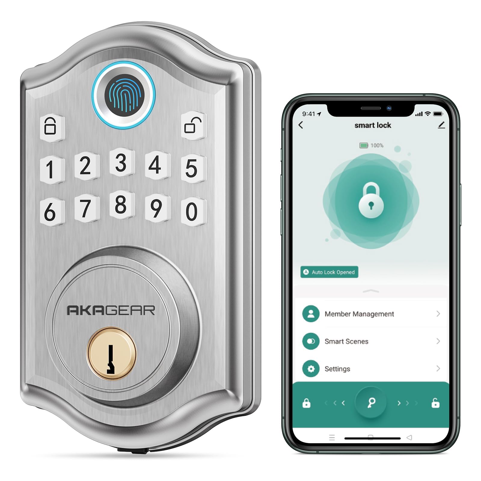 Photo 1 of AkaGear DS10 Pro Keyless Entry Door Lock, Fingerprint Door Lock, Electronic Keypad Lock, Smart Deadbolt, Smart Lock for Front Door, Auto-Lock & One Touch Locking with Bluetooth - Satin Nickel