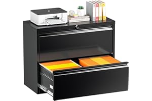 INTERGREAT Lateral File Cabinet 2 Drawers, Metal Filing Cabinets with Lock for Legal/Letter A4 Size File Folders, Locking Black File Cabinet for Home Office