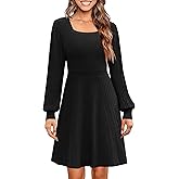 Womens Dresses Sweater Dress Elegant Long Sleeve Tunic Sweater Square Neck Knit Pullover Slim Fit Dress Black L