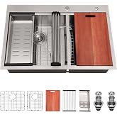 33x22 Inch 60/40 Double Bowl Kitchen Sink Drop In, 33 Inch Topmount Ledge Workstation Sink, 16 Gauge Stainless Steel Double Basin with Included Cutting Board