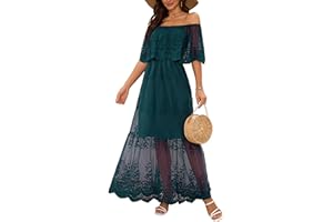 MERMAID'S CLOSET Women's V Neck Embroidered Lace Maxi Wedding Dress Boho Brides Bridesmaid Wedding Guest Party Dresses