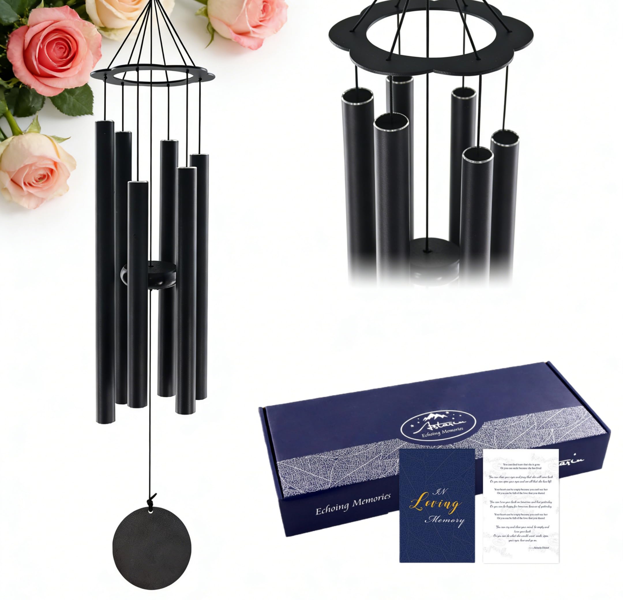 ASTARIN Sympathy Gifts for Loss of Mom,36 Inch Memorial WindChimes for Outside Tuned Relaxing Soothing Low Bass, Condolence Bereavement Gifts in Memory of Mom（ Flower-Shaped Top） Image