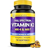 InnovixLabs Full Spectrum Vitamin K2-90 Softgels with 600 mcg of Trans Form MK7 and MK4 - Supports General Health and Bone Strength - Soy and Gluten Free K2 Vitamin Supplement