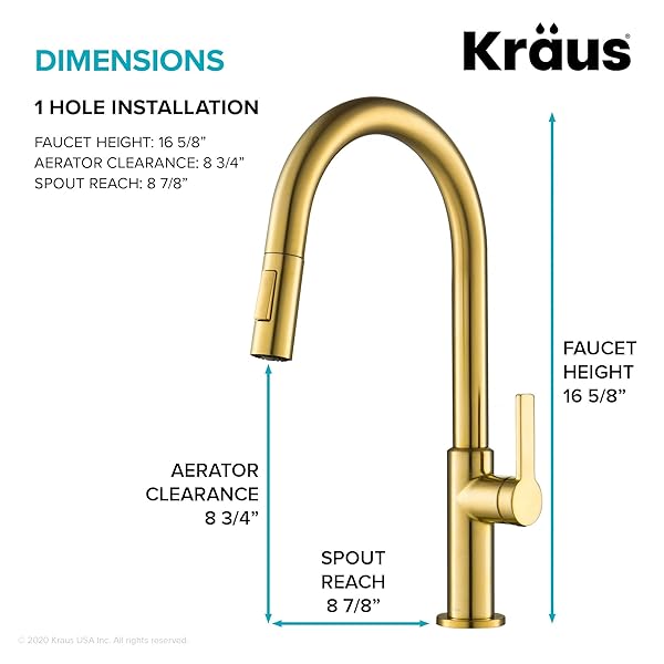 KRAUS OLETTO SINGLE HANDLE PULL DOWN KITCHEN FAUCET IN SPOT-FREE BRUSHED BRASS, KPF-2820BB